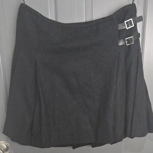 Black wool pleated above knee skirt